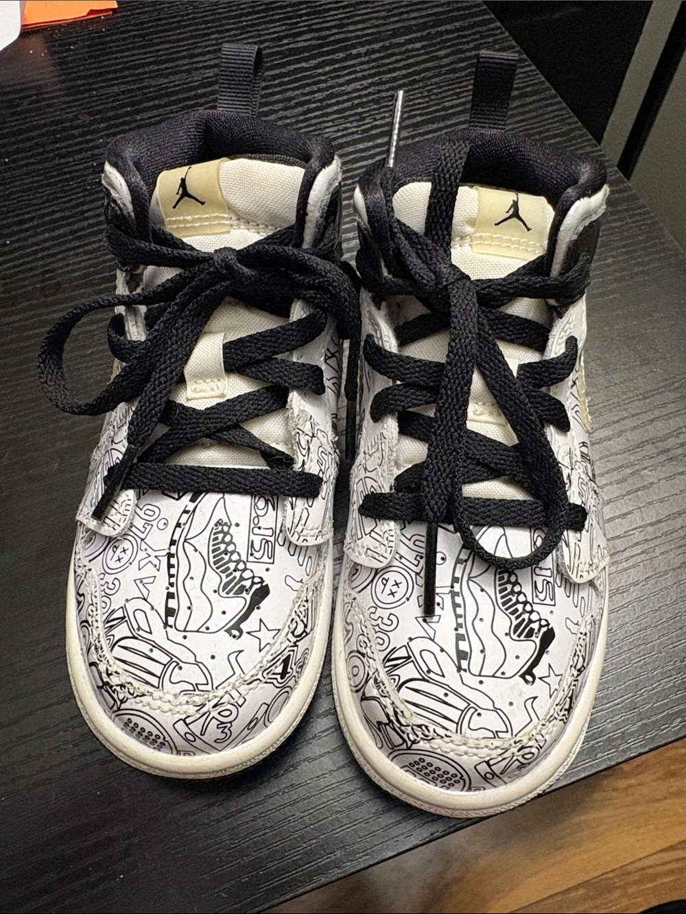 Jordan Kids' White and Black Doodle High-Top Sneakers